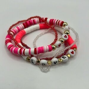 5PC Red and Pink Love Letter Bracelet Stack